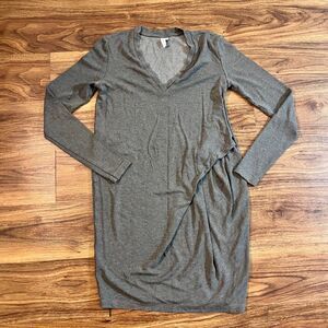 & Other Stories Long Sleeve Dress Assymetrical V Neck Dress Womens Size 4 Gray